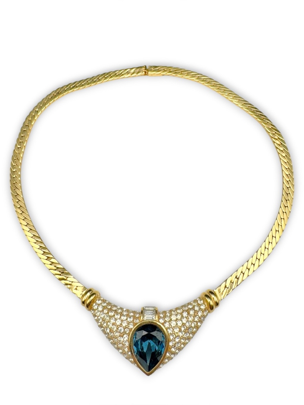 Vintage Ciner Diamanté Crystal & Sapphire Tear Drop Collar Necklace